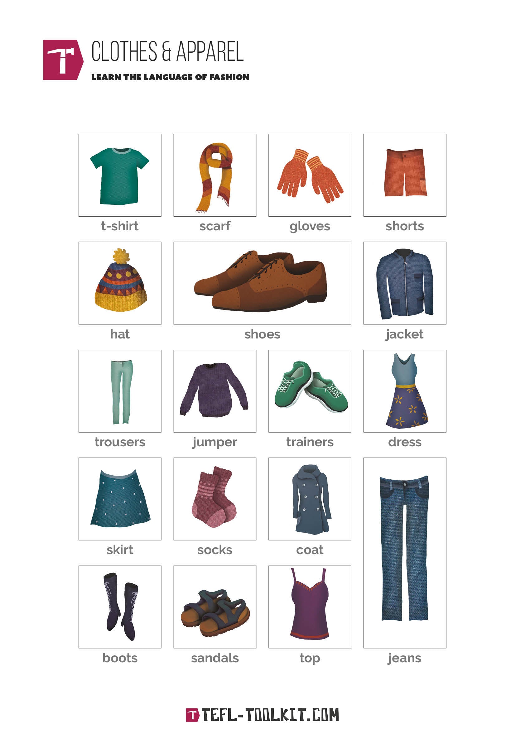 Clothes and Apparel | Virtual Worksheet and Poster - TEFL-Toolkit.com