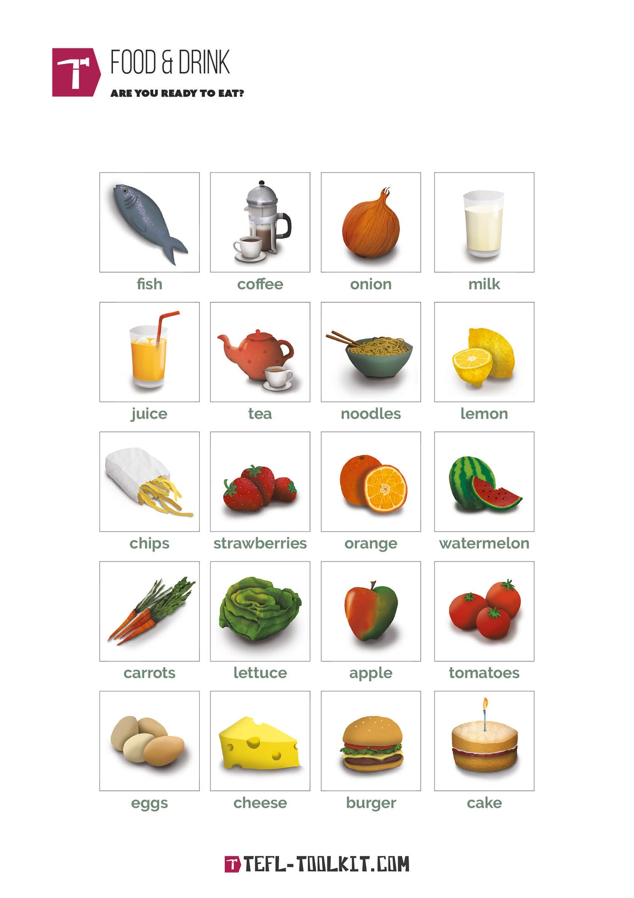 Food and Drink | Virtual Worksheet and Poster - TEFL-Toolkit.com