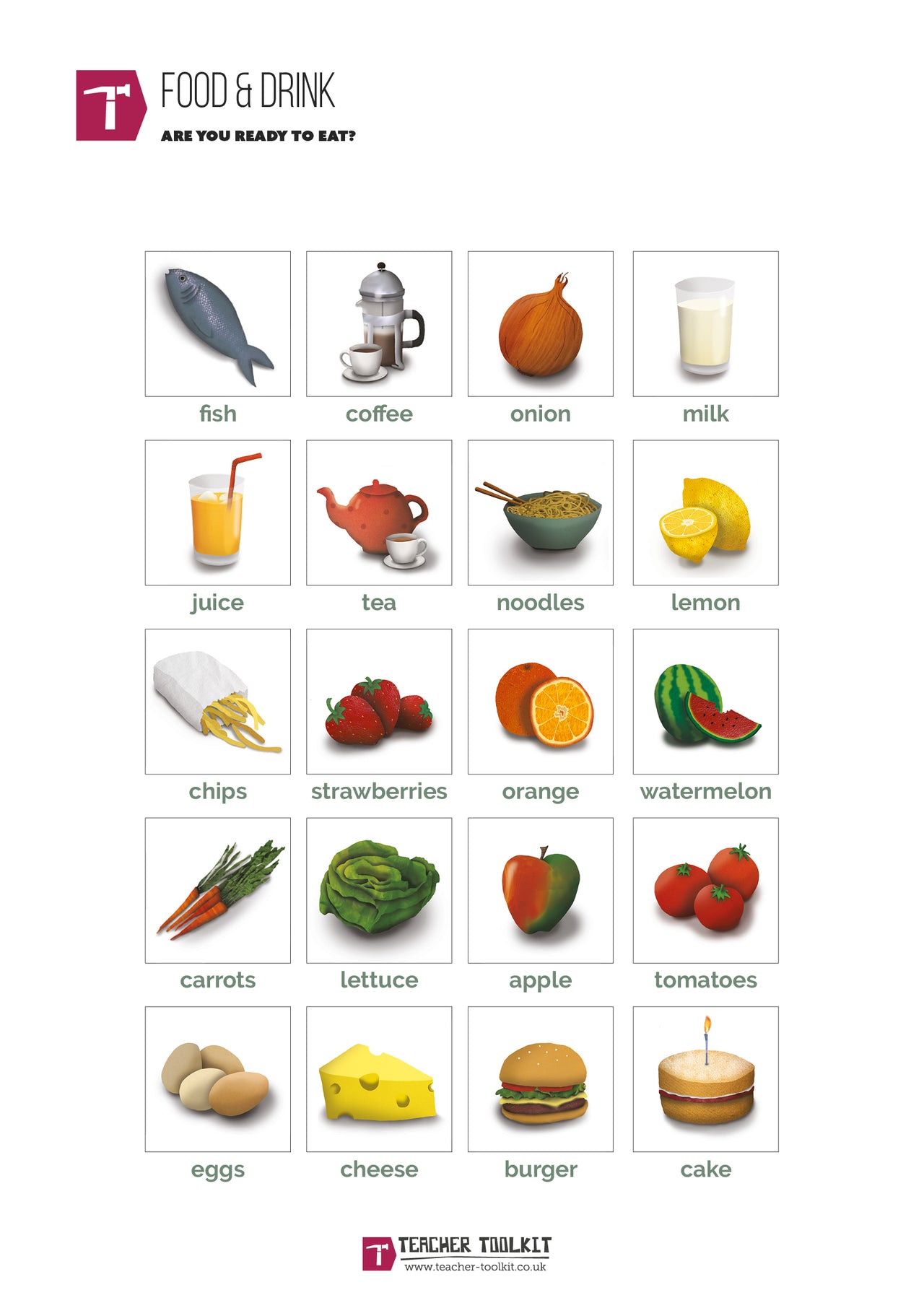 Food, Clothes, Classroom Objects and Illness Poster Set (x4) - Teacher-Toolkit.co.uk