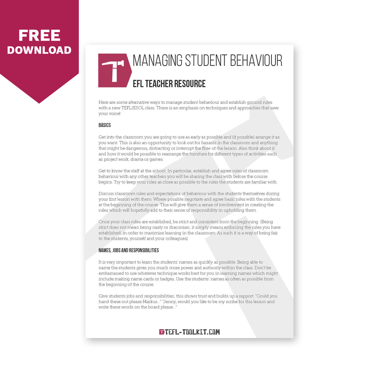 Managing Student Behaviour | EFL Resource - TEFL-Toolkit.com